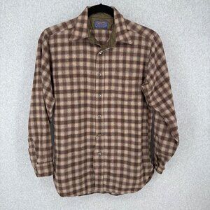 Pendleton Mens VTG Button Front Shirt Size L Brown Plaid Woolen Mills USA Oregon